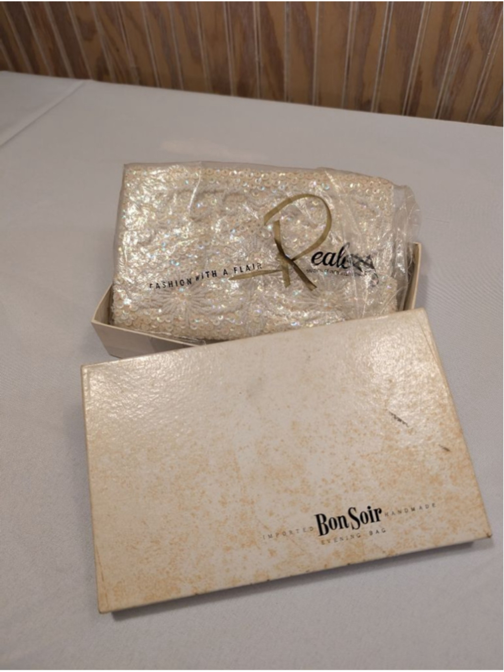 Antique / Vintage Bon Soir White /Ivory Beaded Sequin Clutch